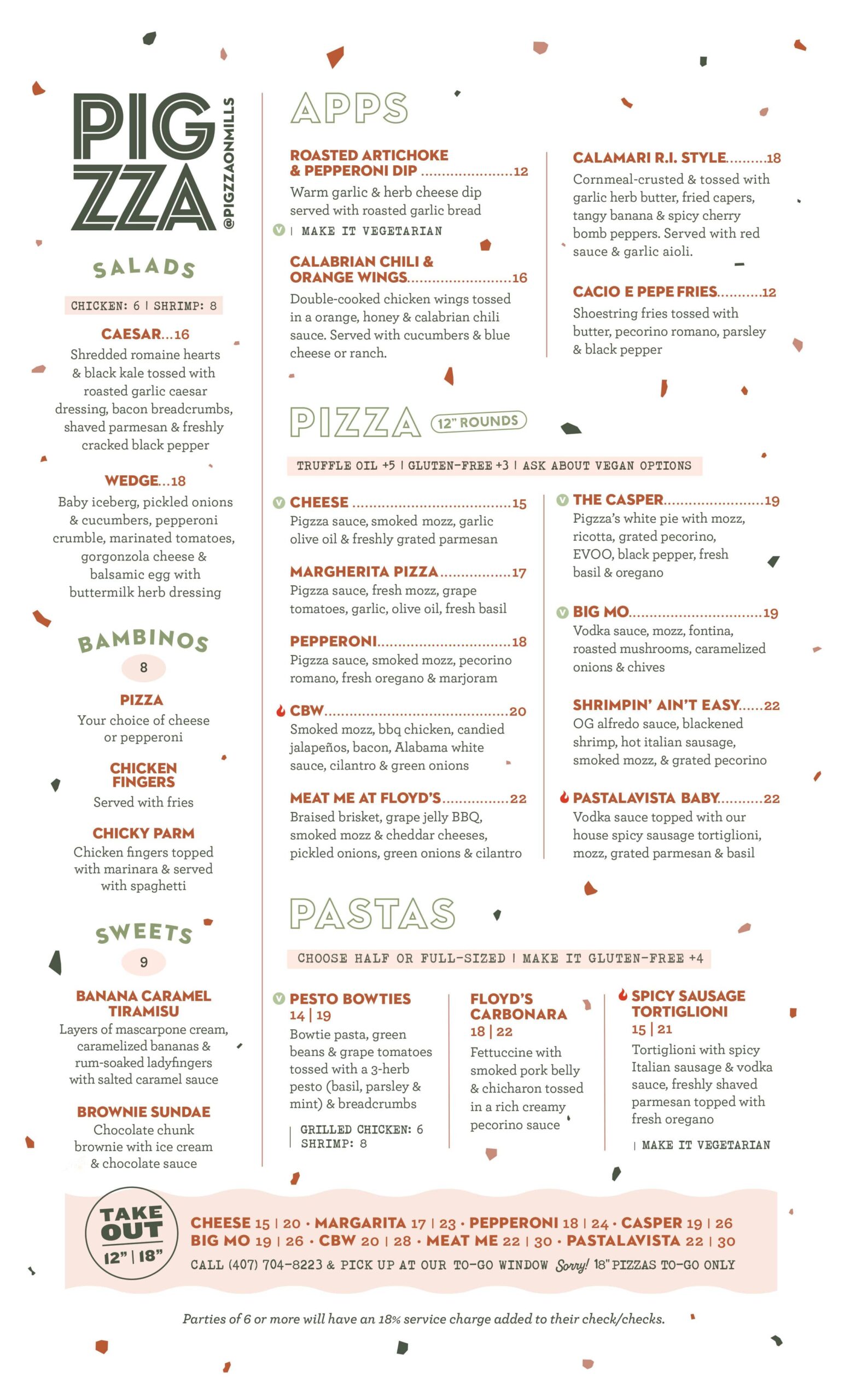 Full menu for Pigzza on Mills in Orlando, FL